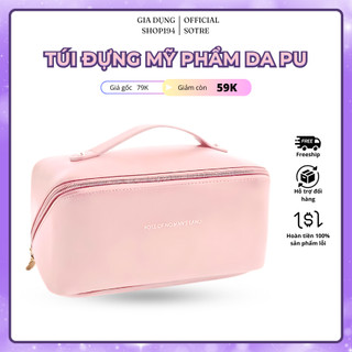 Túi Đựng Mỹ Phẩm Da PU Màu Trơn Có Khóa Kéo Di Động Tiện Dụng Cho Nữ