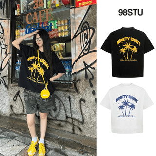 Áo thun unisex nam nữ boxy Palm 98stu vintage 100% cotton 250gsm bo cổ dày dặn
