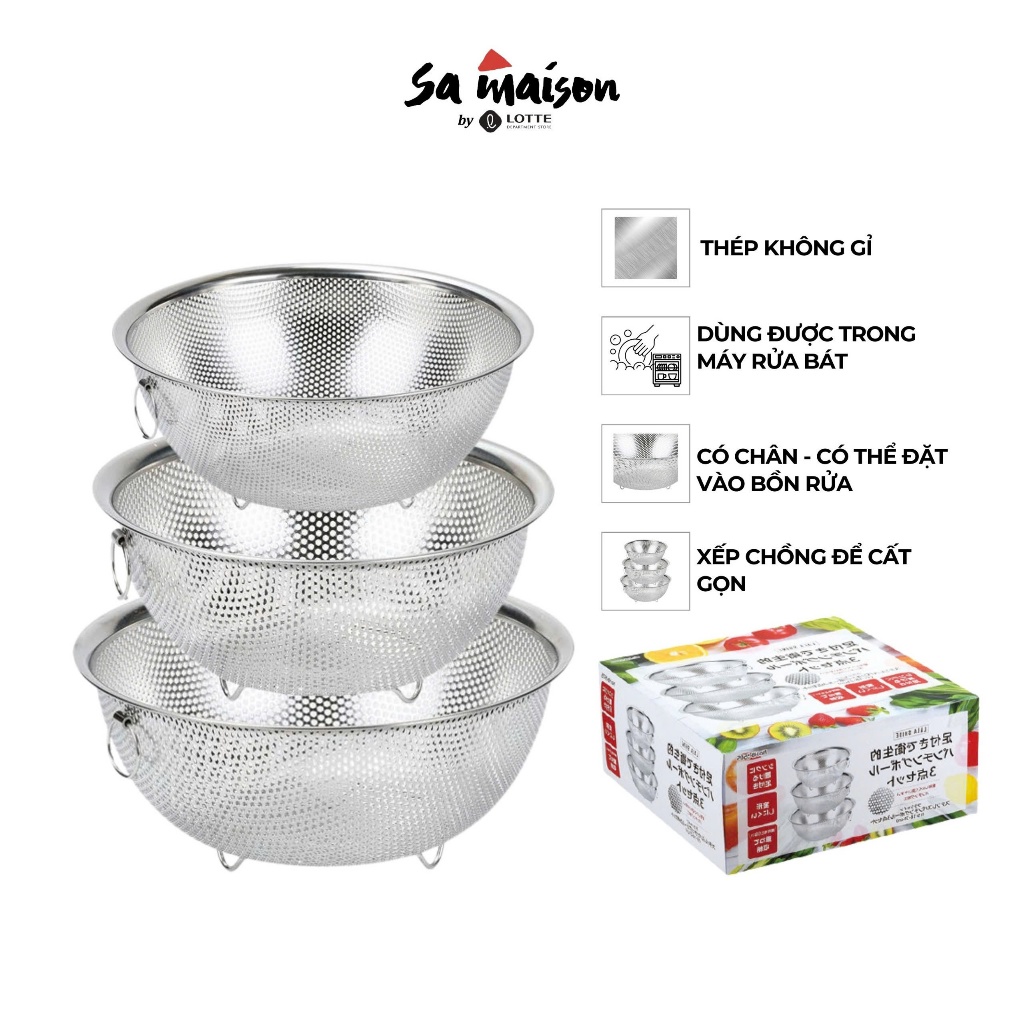 Set 3 rổ inox 304 kích thước 15/18/21cm | Sa Maison x Pearl Metal ...