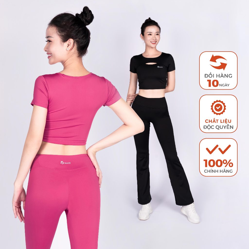 Ảnh Yowin Bộ Tập Yoga Gym Nữ YW24-N01-F503 Áo Croptop Kèm Đệm Rời & Quần Ống Loe Co Giãn 1