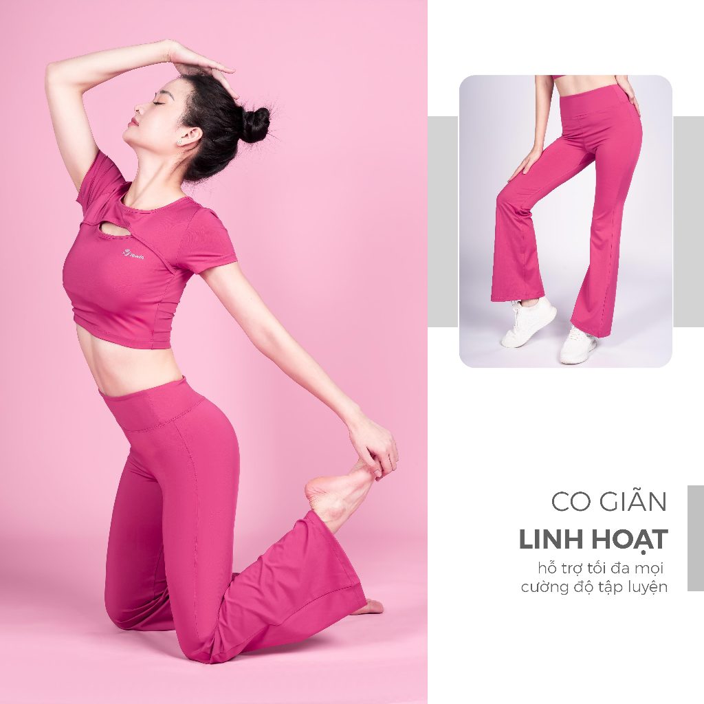 Ảnh Yowin Bộ Tập Yoga Gym Nữ YW24-N01-F503 Áo Croptop Kèm Đệm Rời & Quần Ống Loe Co Giãn 4