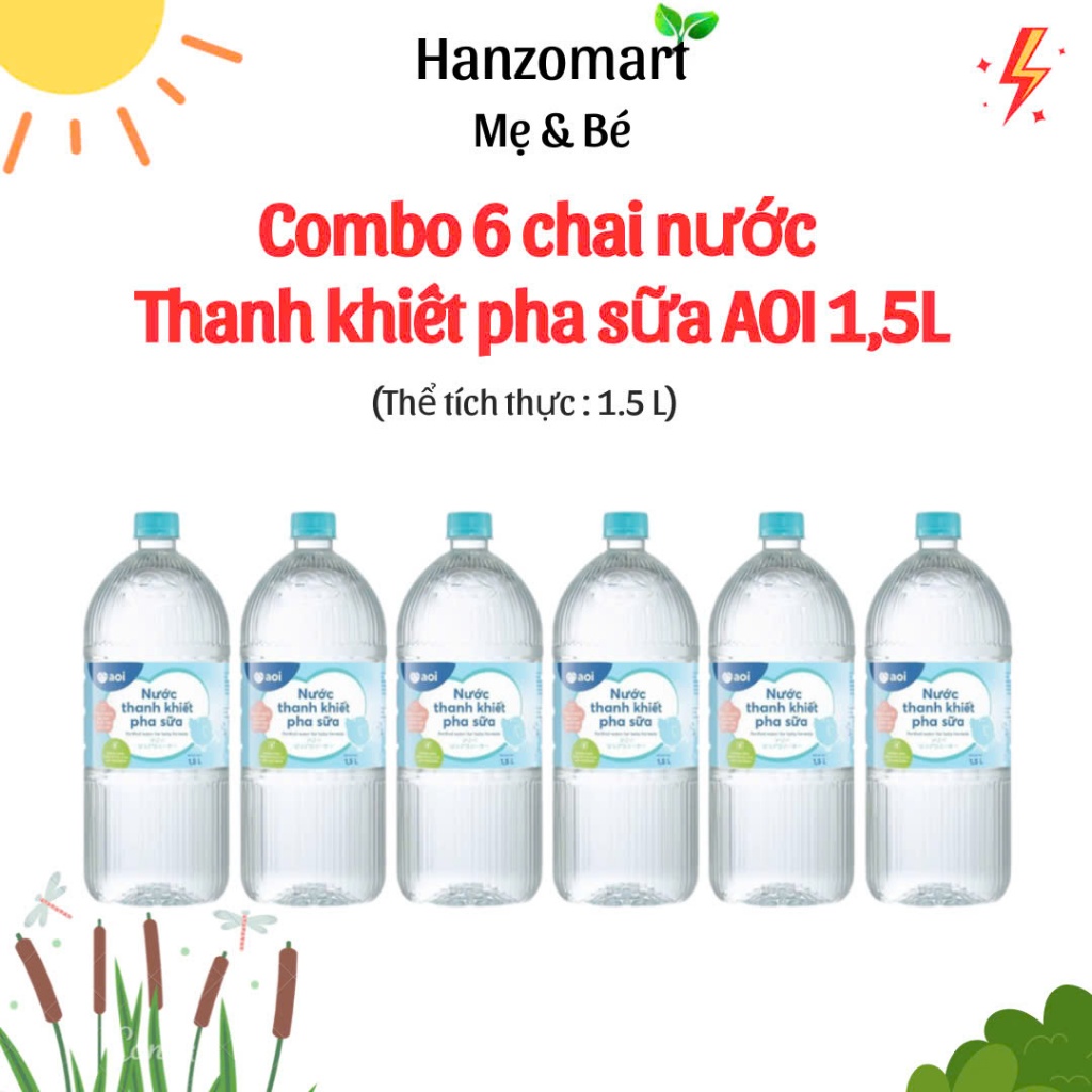 Combo 6 chai nước thanh khiết pha sữa cho bé Aoi giữ trọn vẹn dưỡng chất dung tích 1,5L Combo 6 chai