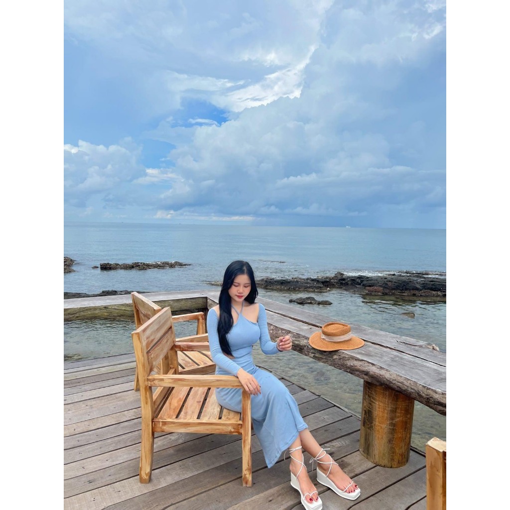 Đầm Body Dáng dài RANSHI,Váy Body Sexy Cổ Yếm Hở Lưng Dài Tay Khoét Eo Tôn Dáng Cho Nữ Sang Trọng Đi Tiệc  - RBD068
