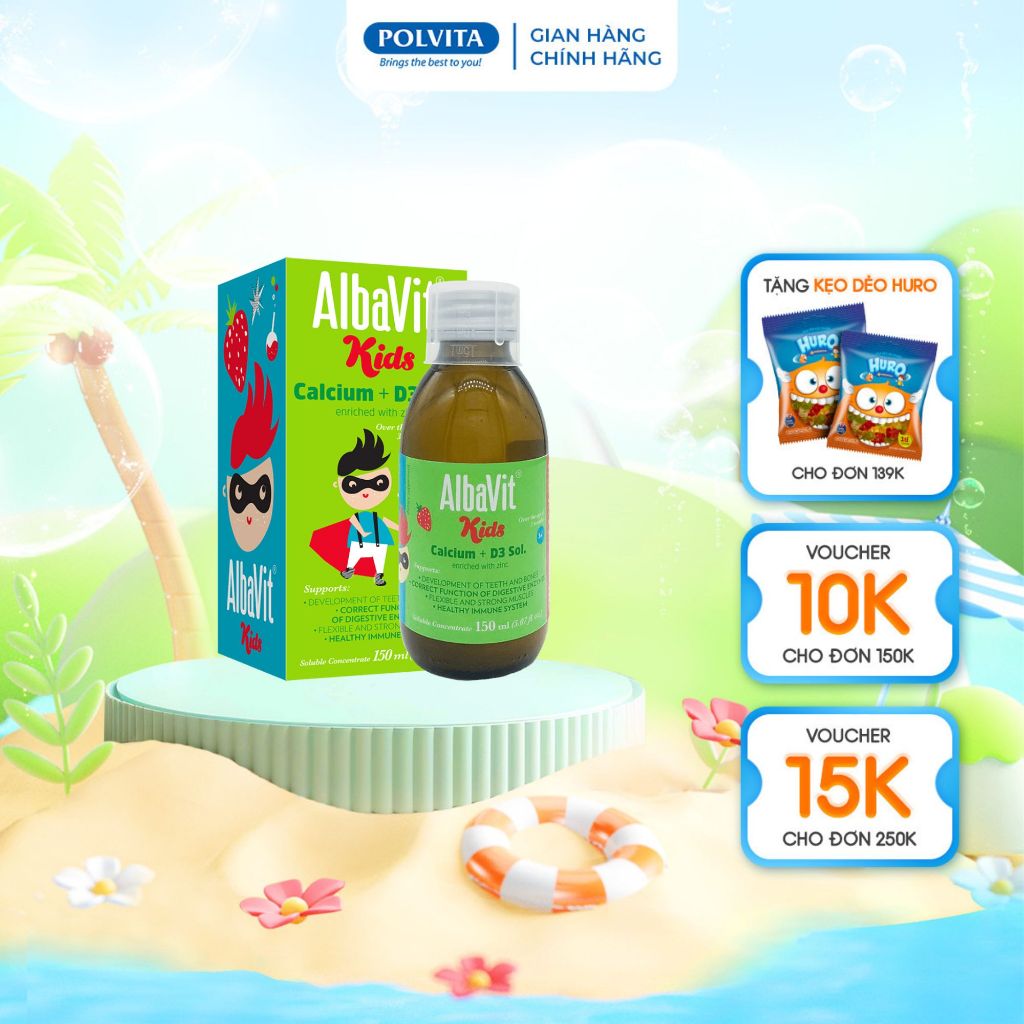 (HSD 05/2025) Siro bổ sung Canxi Albavit Kids Calcium + D3 Sol hỗ trợ ...