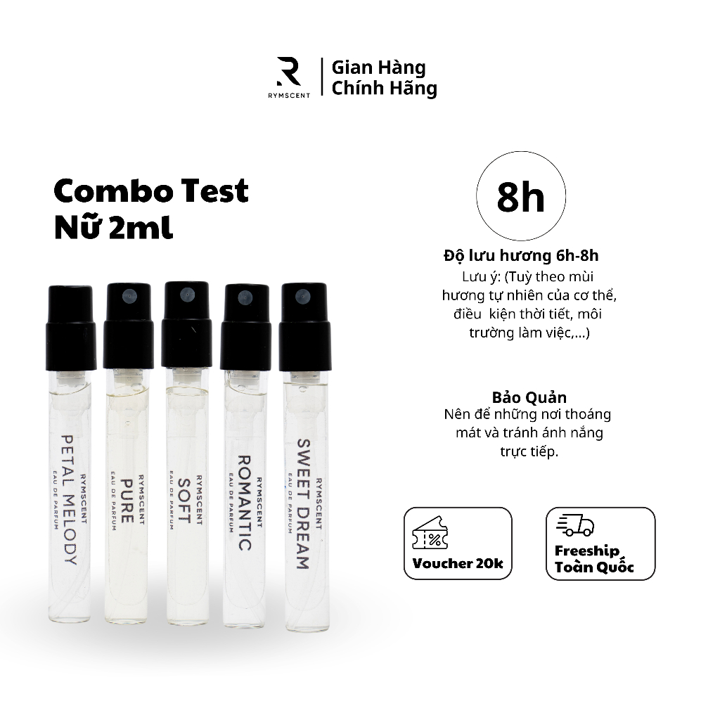 Combo 5 chai 2ml nước hoa RYMSCENT Nữ | Độ lưu hương từ 6h-8h | Dạng xịt.