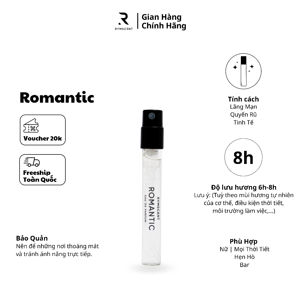 Combo 5 chai 2ml nước hoa RYMSCENT Nữ | Độ lưu hương từ 6h-8h | Dạng xịt.