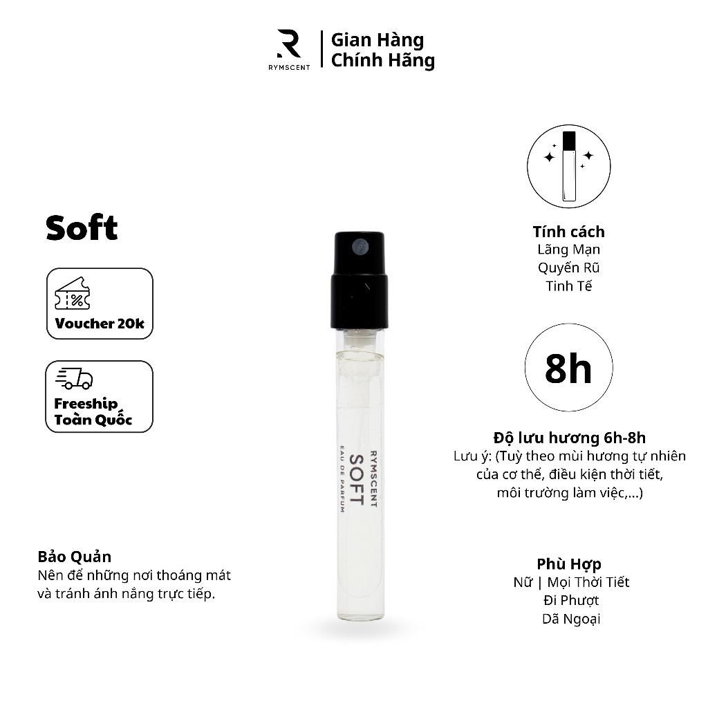 Combo 5 chai 2ml nước hoa RYMSCENT Nữ | Độ lưu hương từ 6h-8h | Dạng xịt.
