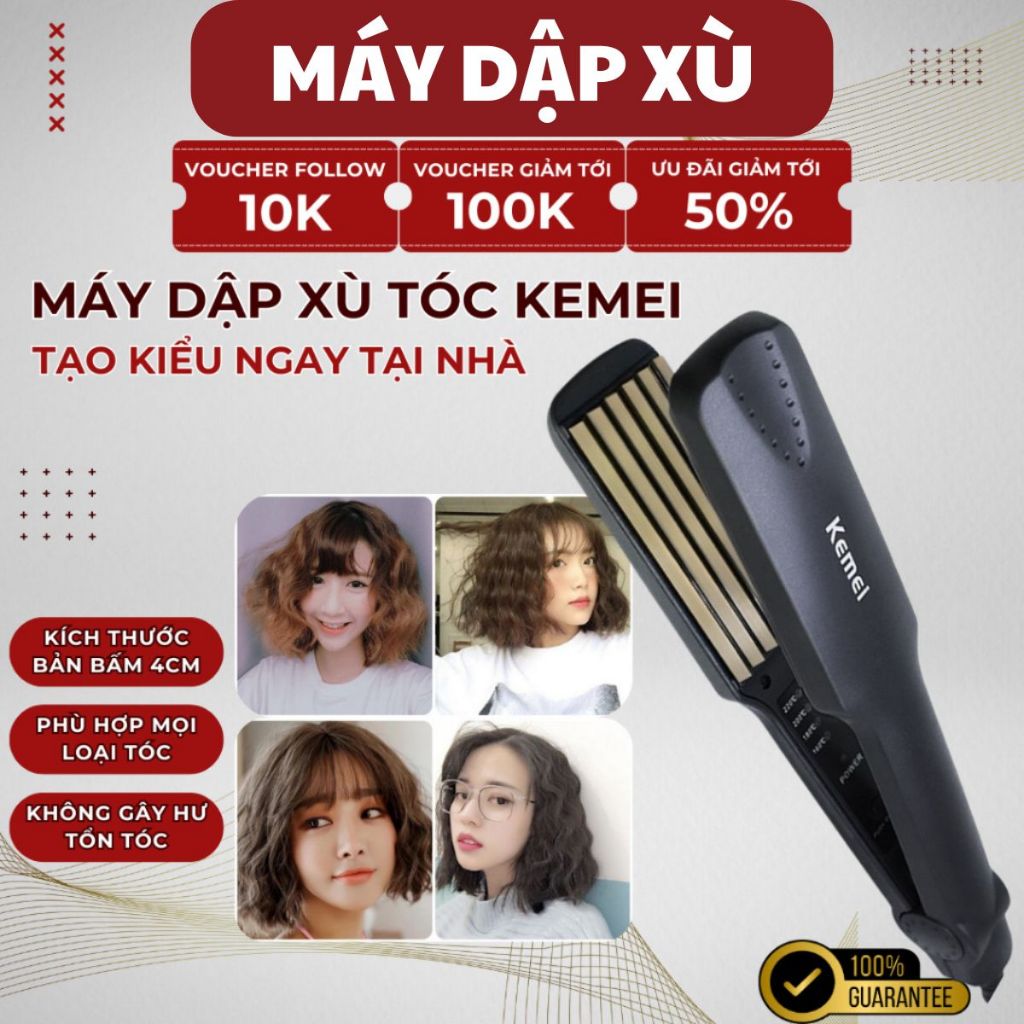 Máy duỗi tóc mini KEMEI chính hãng, máy tạo kiểu ép là thẳng tóc, máy dập xù, bấm mè, làm phồng tóc, đa năng 4 mức nhiệt