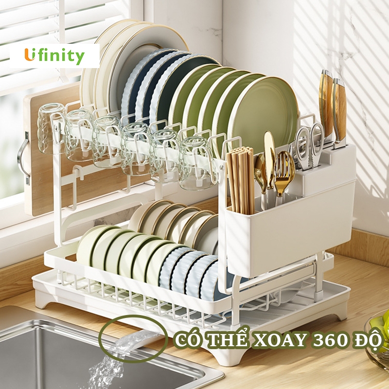 Lifinity Kệ Bát Đĩa Gấp Gọn-Kệ Nhà Bếp Đa Năng, Không Cần Lắp Ráp，Ống Thoát Nước Của Khay Nước Xoay 360°