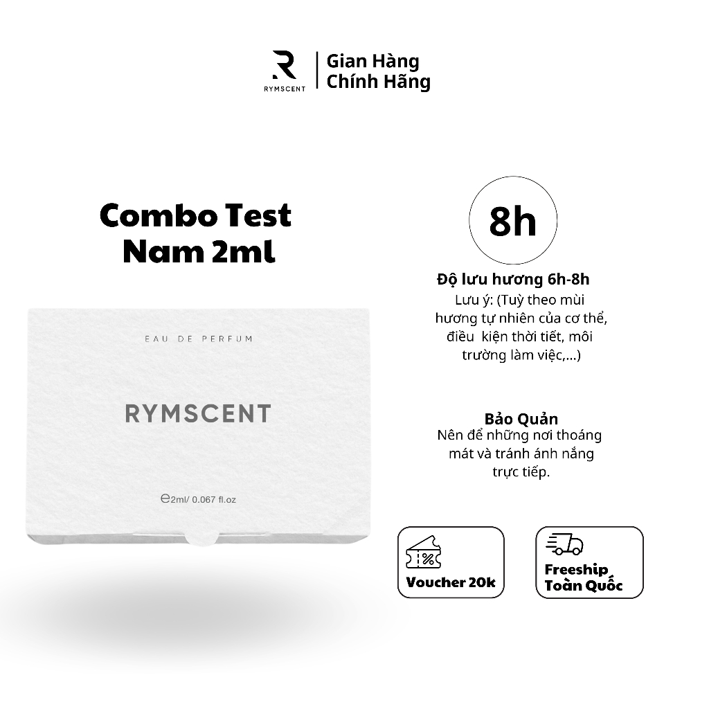 Combo 5 chai 2ml nước hoa RYMSCENT Nam | Độ lưu hương từ 6h-8h | Dạng xịt.