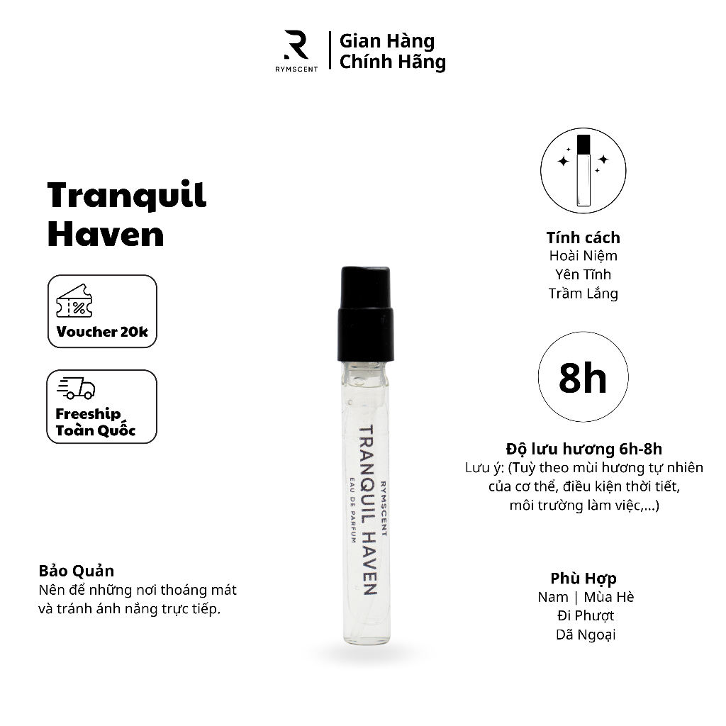 Combo 5 chai 2ml nước hoa RYMSCENT Nam | Độ lưu hương từ 6h-8h | Dạng xịt.