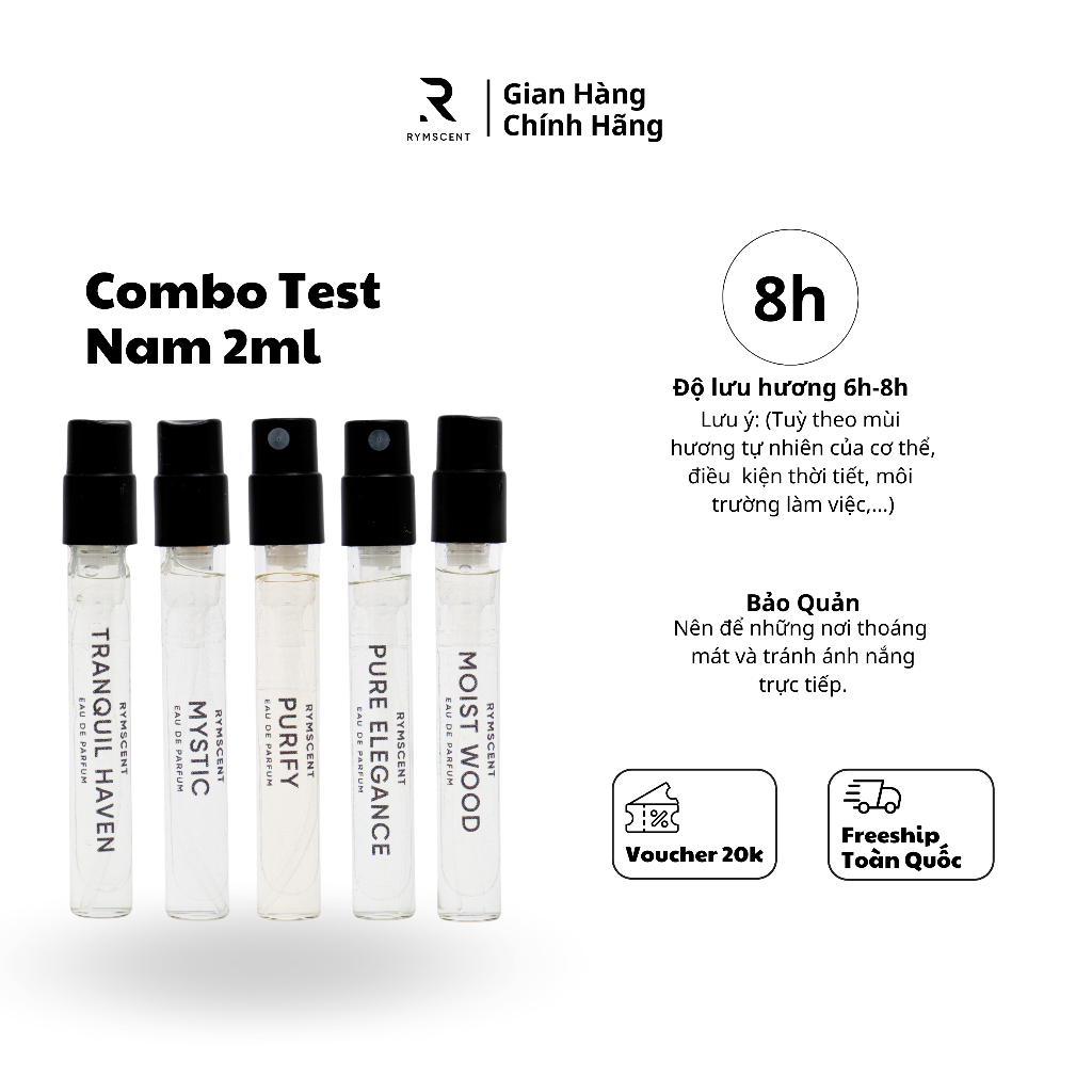 Combo 5 chai 2ml nước hoa RYMSCENT Nam | Độ lưu hương từ 6h-8h | Dạng xịt.