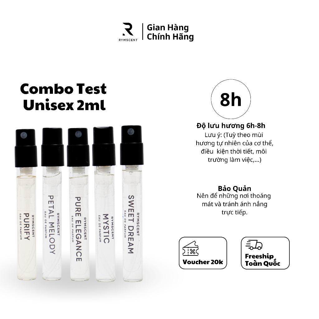 Combo 5 chai 2ml nước hoa RYMSCENT Unisex | Độ lưu hương từ 6h-8h | Dạng xịt.