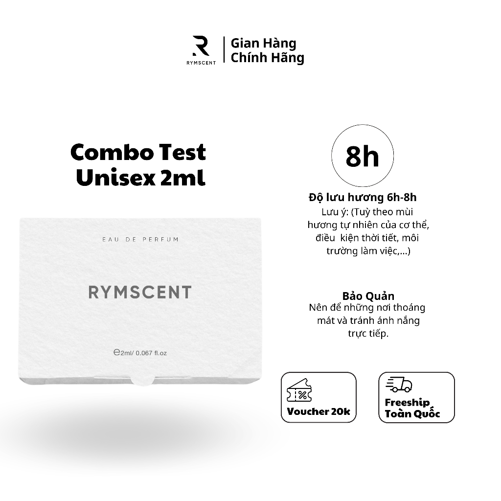 Combo 5 chai 2ml nước hoa RYMSCENT Unisex | Độ lưu hương từ 6h-8h | Dạng xịt.