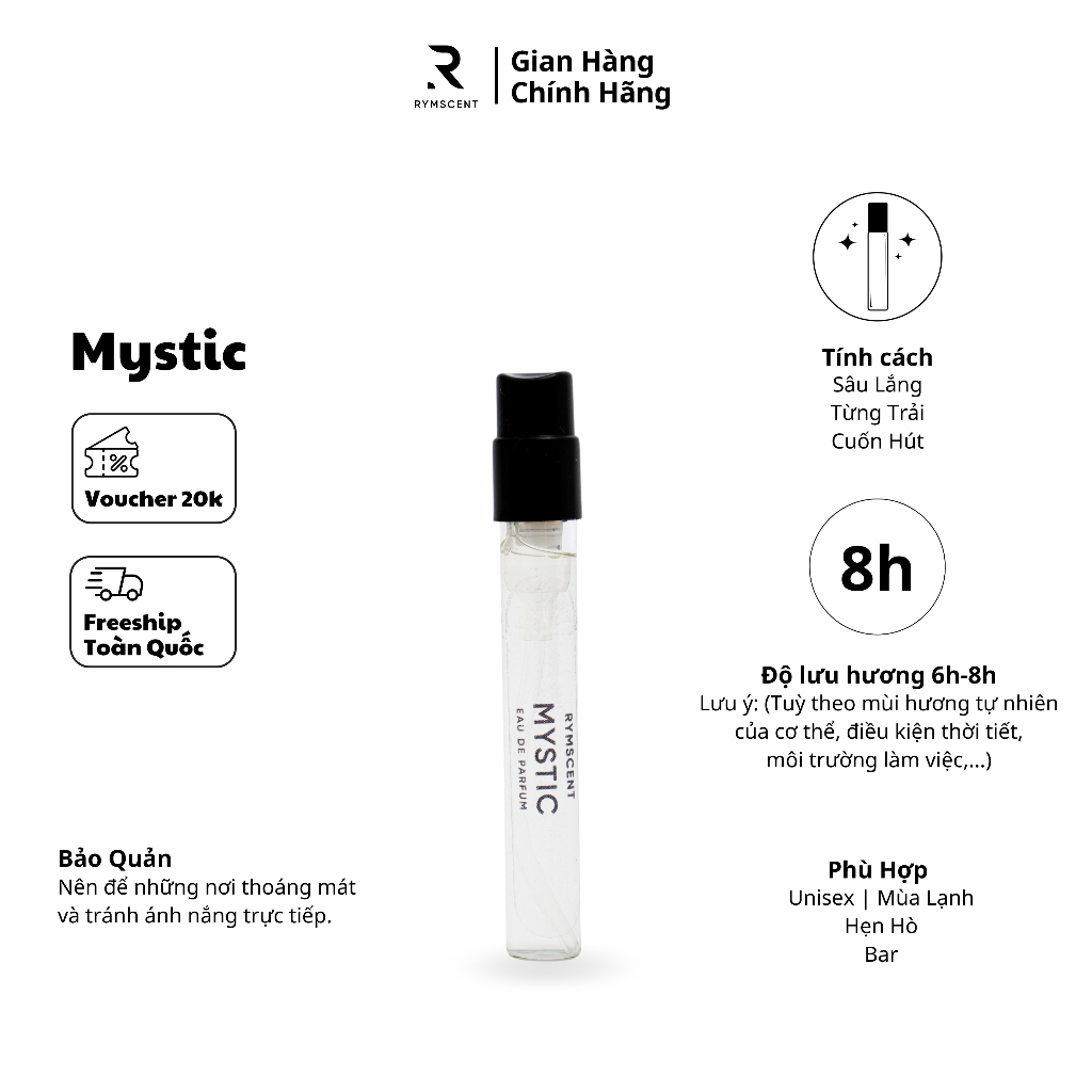 Combo 5 chai 2ml nước hoa RYMSCENT Unisex | Độ lưu hương từ 6h-8h | Dạng xịt.
