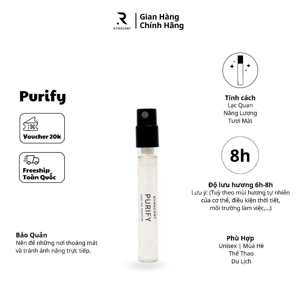 Combo 5 chai 2ml nước hoa RYMSCENT Unisex | Độ lưu hương từ 6h-8h | Dạng xịt.