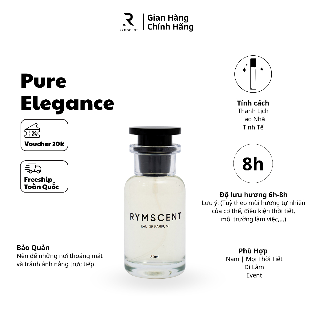 Nước hoa Nam Pure Elegance 50ml | Nhóm hương tươi mát, độ lưu hương từ 6h-8h | Dạng xịt.