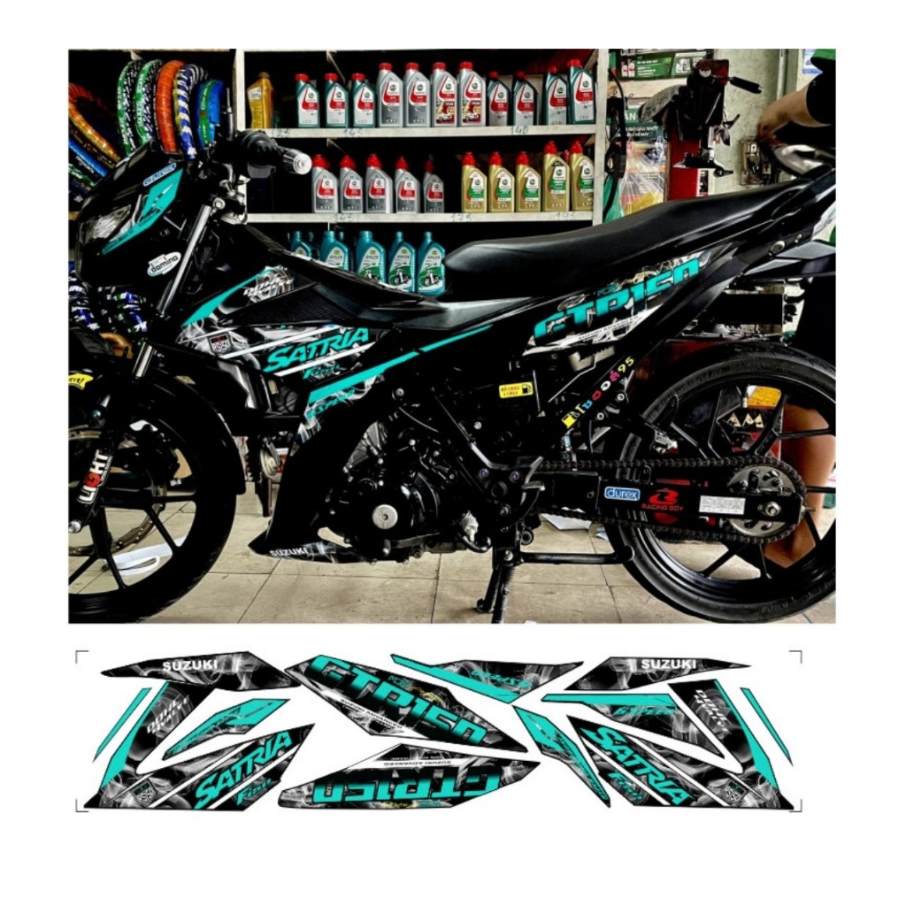Tem rời satria mẫu khói GTR150 cao cấp chất liệu in 3 lớp chống nước không phai màu thích hơp nền đen,nhãn dán,logo.