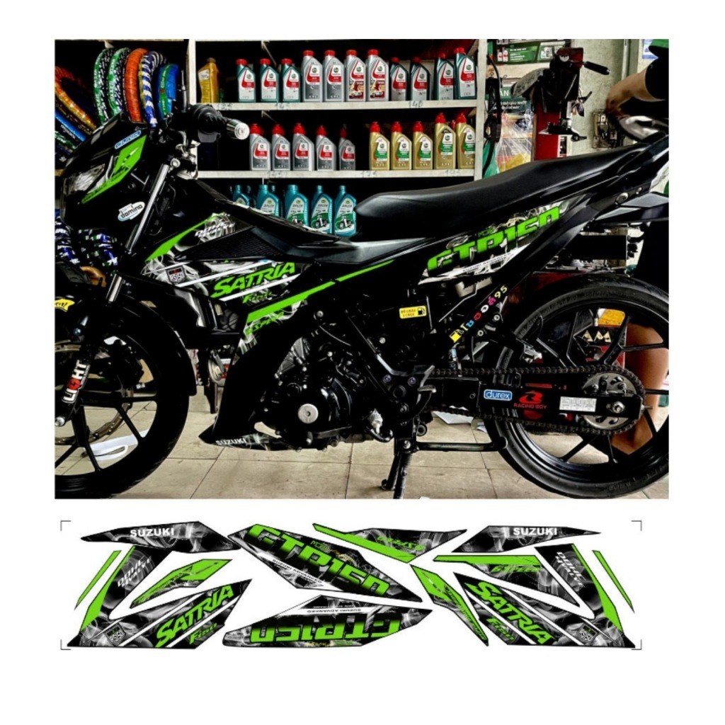 Tem rời satria mẫu khói GTR150 cao cấp chất liệu in 3 lớp chống nước không phai màu thích hơp nền đen,nhãn dán,logo.