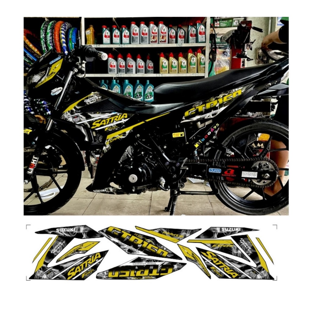 Tem rời satria mẫu khói GTR150 cao cấp chất liệu in 3 lớp chống nước không phai màu thích hơp nền đen,nhãn dán,logo.