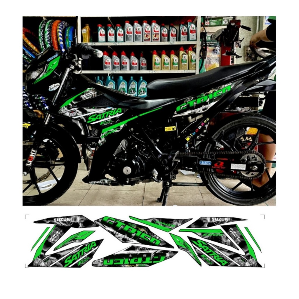 Tem rời satria mẫu khói GTR150 cao cấp chất liệu in 3 lớp chống nước không phai màu thích hơp nền đen,nhãn dán,logo.