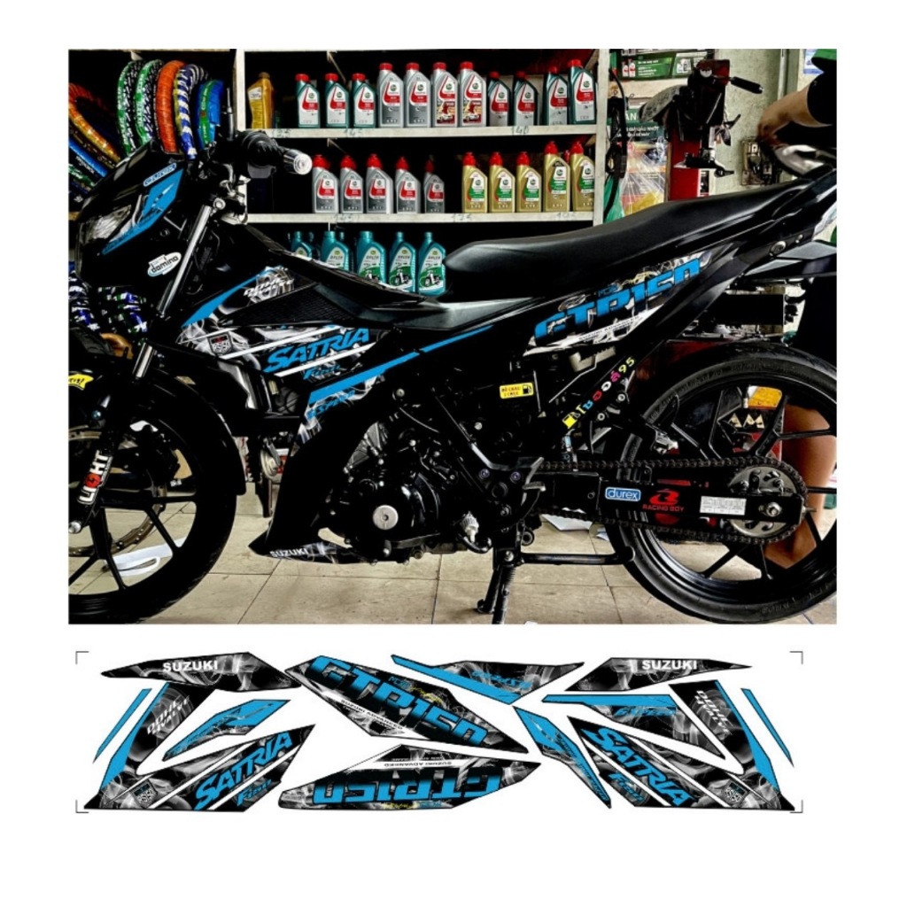 Tem rời satria mẫu khói GTR150 cao cấp chất liệu in 3 lớp chống nước không phai màu thích hơp nền đen,nhãn dán,logo.
