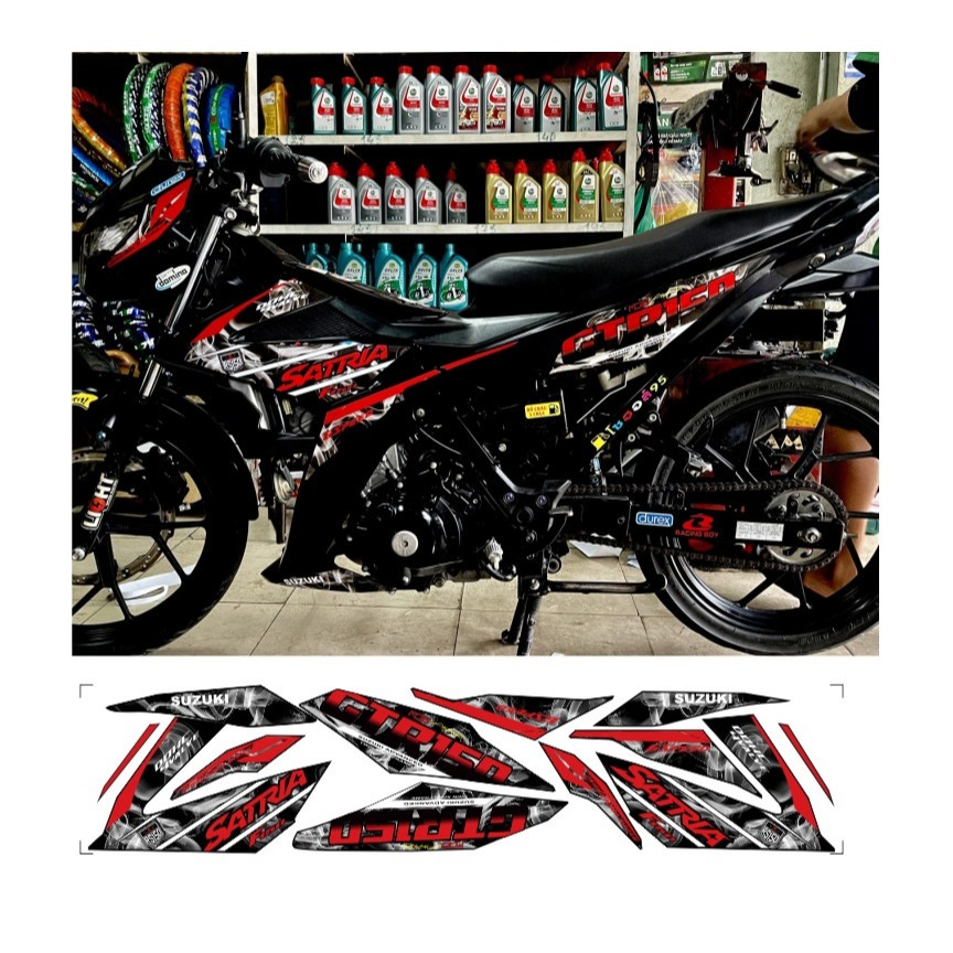 Tem rời satria mẫu khói GTR150 cao cấp chất liệu in 3 lớp chống nước không phai màu thích hơp nền đen,nhãn dán,logo.