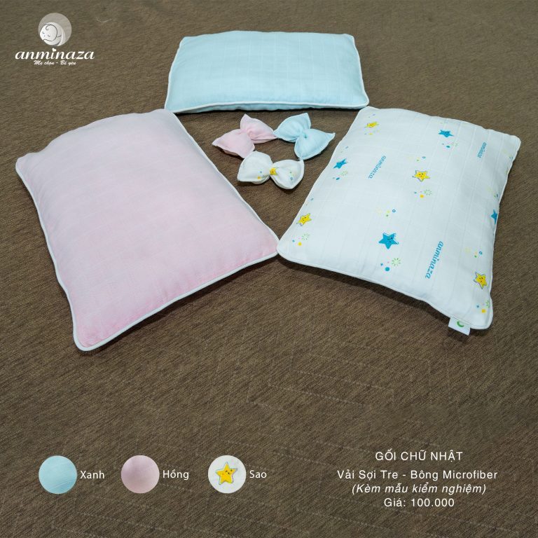 Gối Đầu Cho Bé Chữ Nhật Anminaza Vải Sợi Tre Lành Tính - Bông Microfiber Cao Cấp (30x35x2.5cm) - Hàng Chính Hãng APK0006