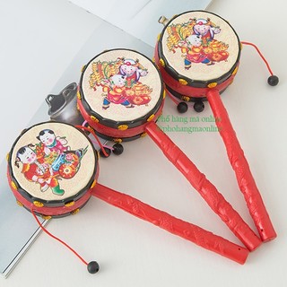 Đồ chơi trống lắc, trống lục lạc họa tiết ĐÔNG HỒ cho bé chơi TRUNG THU / Đồ chơi dân gian