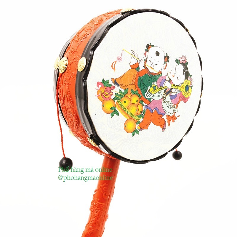 Đồ chơi trống lắc, trống lục lạc họa tiết ĐÔNG HỒ cho bé chơi TRUNG THU / Đồ chơi dân gian