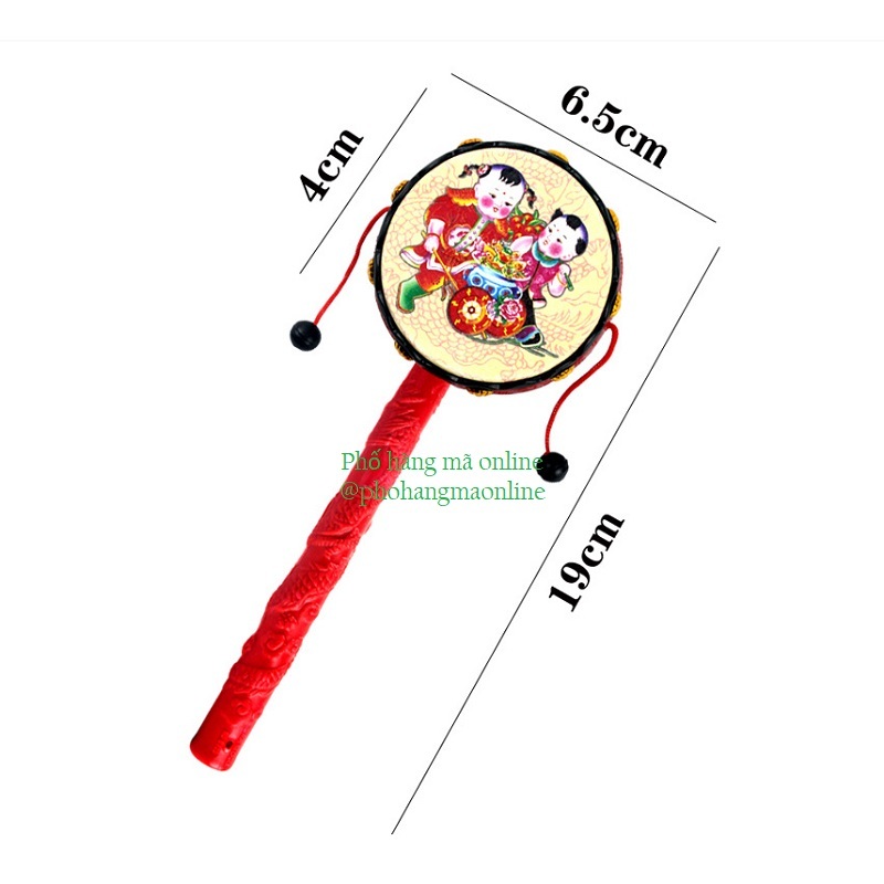 Đồ chơi trống lắc, trống lục lạc họa tiết ĐÔNG HỒ cho bé chơi TRUNG THU / Đồ chơi dân gian