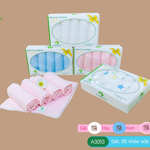 Hộp 5 Khăn Sữa Cho Bé 30x32cm Anmminaza Vải Sợi Tre Cao Cấp Gồm 3 Lớp Mềm Mịn-Kháng Khuẩn-Thấm Hút Tốt