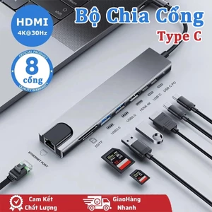 Hub USB C với HDMI 4K 8 trong 1, Type C Giao hàng nguồn 100W,USB 2 cổng dữ liệu,USB C Dongle cho MacBook HDMI SD TF RJ45
