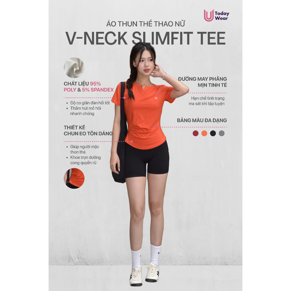 Ảnh Áo tập gym yoga nữ Slimfit Tee cổ V ngắn tay chất liệu co giãn thấm hút mồ hôi Today U Wear 2