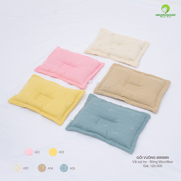 Gối Đầu Cho Bé Anminaza Vải Sợi Tre - Bông Microfiber Cao Cấp - Hàng Chính Hãng APK0019,APK0020
