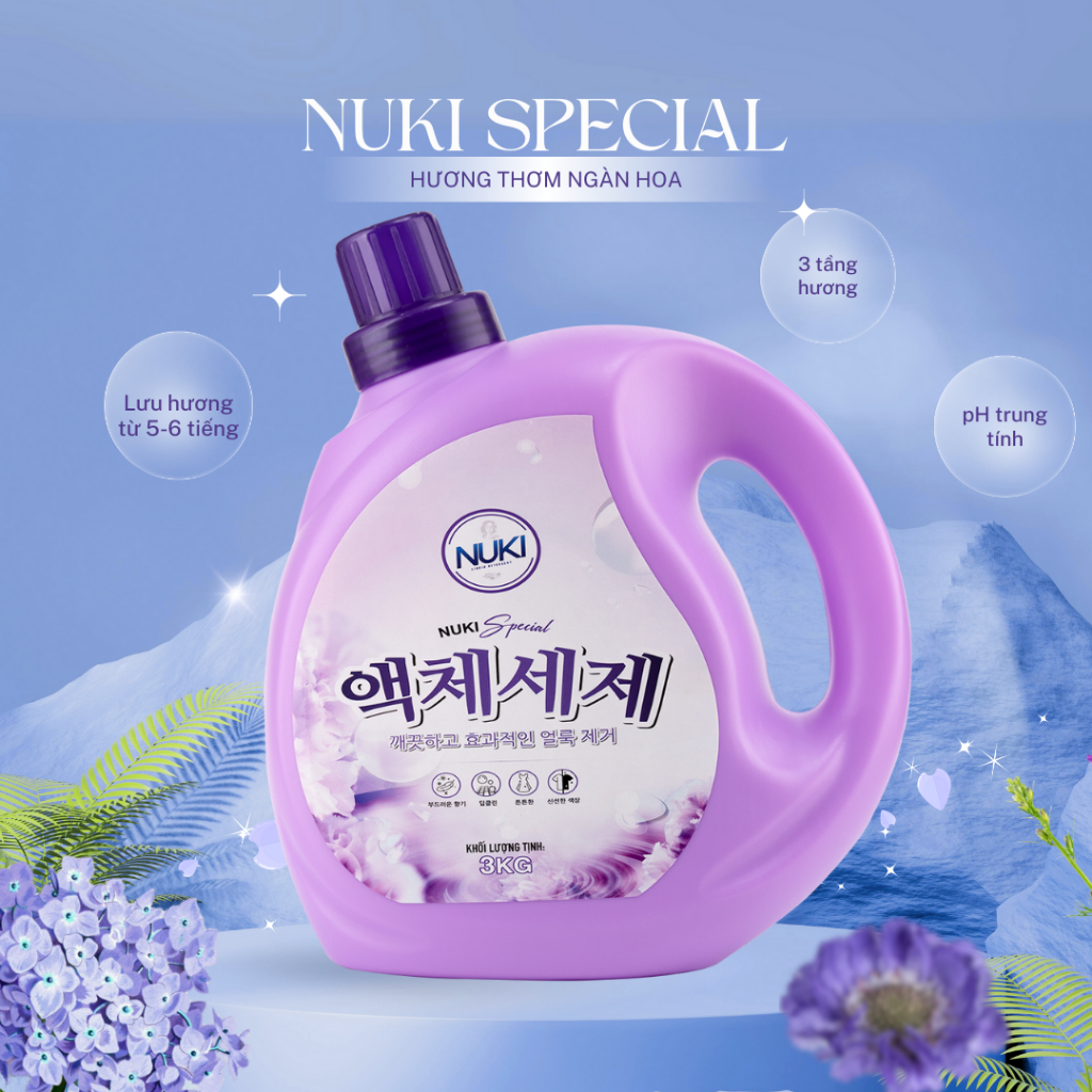 Can Nước Giặt Xả Nuki Special 2 in 1 Hương Nắng Mai - Can 3kg Nước Giặt Xả Quần Áo Thơm Lâu Mềm Vải