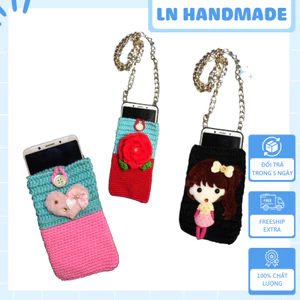 Túi đựng điện thoai móc thủ công bằng len- Túi len handmade- Móc len thủ công