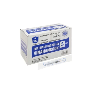 Bơm Tiêm 3cc, Ống Bơm Tiêm 3ml VINAHANCOOK sử dụng 01 lần Hộp 100 cái