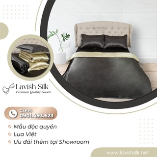 [New]Trọn Bộ Chăn Ga Gối Lụa LS Lavish Silk Cao Cấp Mát Lạnh Hàng Loại 1- Xám Đậm Mix Vàng Kem