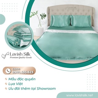 (New)Trọn Bộ Chăn Ga Gối Lụa LS Lavish Silk Cao Cấp Mát Lạnh Hàng Loại 1- Xanh Matcha Mix Trắng