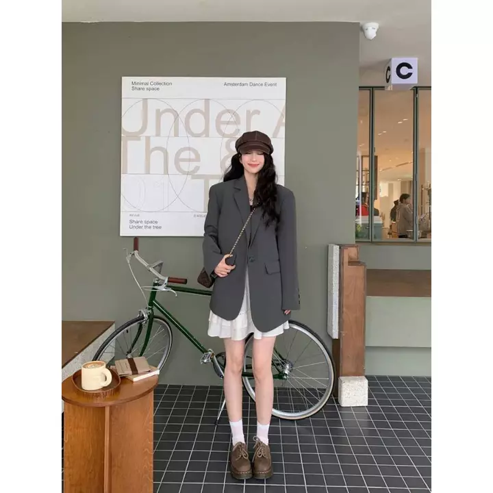 Áo Blazer Nữ Dáng Dài Áo Vest Nữ Blazer Dáng Rộng Phong Cách Retro Áo Khoác Vest Nữ Kiểu Hàn Quốc AZ1073