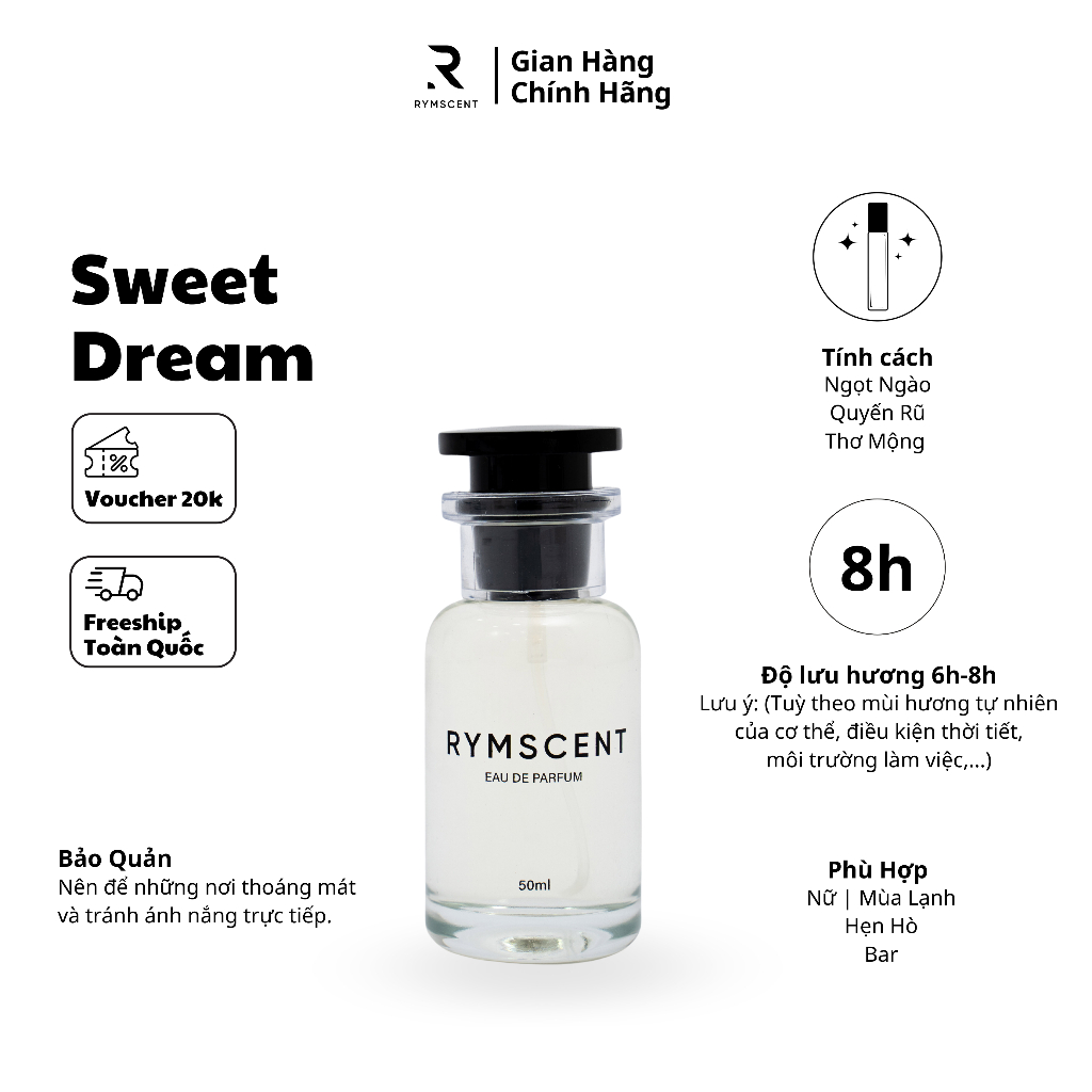 Nước hoa RYMSCENT Unisex Sweet Dream 50ml | Nhóm hương hoa, độ lưu hương từ 6h-8h | Dạng xịt.