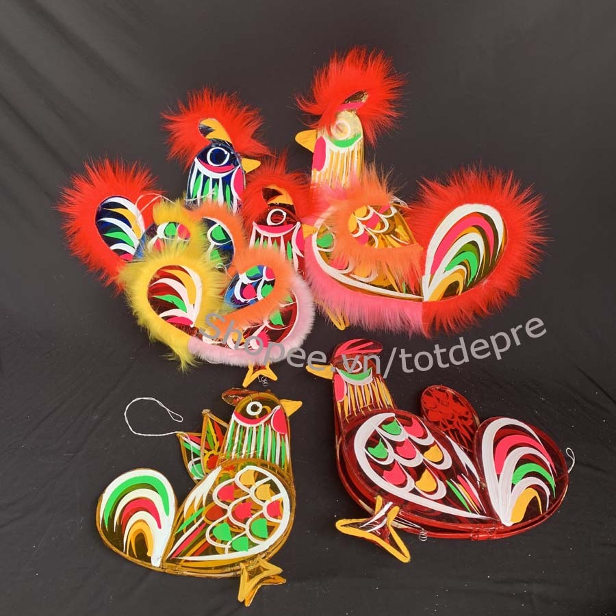 Đèn lồng trung thu truyền thống giấy kính đỏ có lông hình con vật trang trí trung thu đẹp cá chép gà thỏ