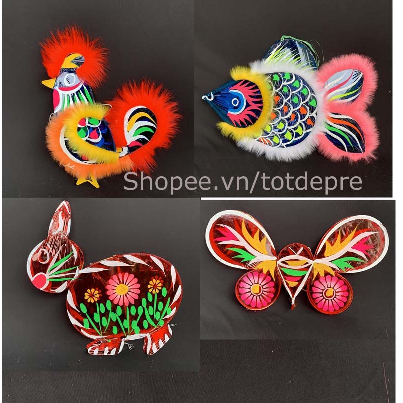 Đèn lồng trung thu truyền thống giấy kính đỏ có lông hình con vật trang trí trung thu đẹp cá chép gà thỏ