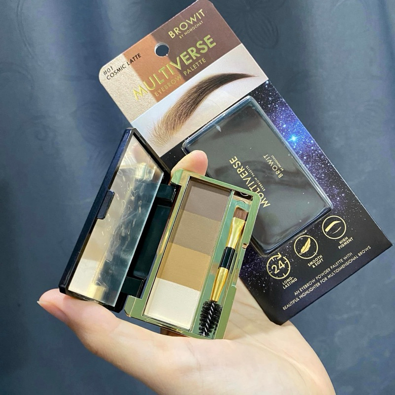 Bột mày Nongchat 4 ô Multiverse eyebrow palete, sản phẩm chống nước và mồ hôi, giúp lông mày luôn sắc sảo.