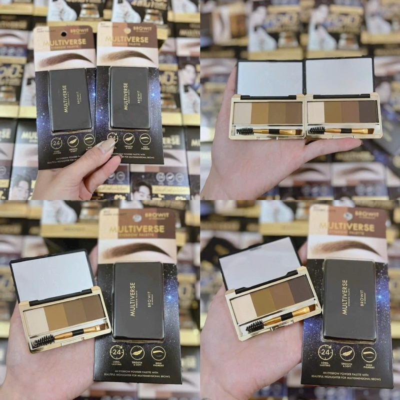 Bột mày Nongchat 4 ô Multiverse eyebrow palete, sản phẩm chống nước và mồ hôi, giúp lông mày luôn sắc sảo.