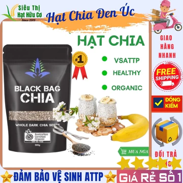 Hạt Chia, hạt Chia giảm cân, BLACK BAG CHIA 1Kg Absolute chuẩn Organic loại 1 chính hãng siêu sạch đều đẹp