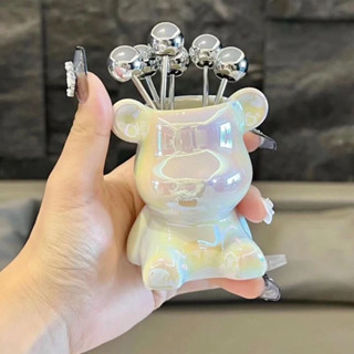 Bộ 6 dĩa ăn hoa quả kèm hộp đựng hình gấu Bearick sang trọng,Dĩa hoa quả mini
