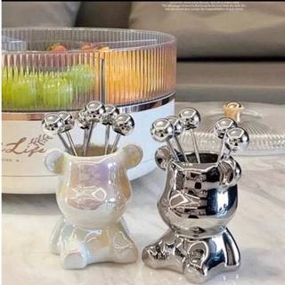 Bộ 6 dĩa ăn hoa quả kèm hộp đựng hình gấu Bearick sang trọng,Dĩa hoa quả mini