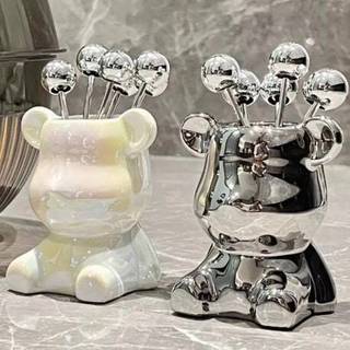 Bộ 6 dĩa ăn hoa quả kèm hộp đựng hình gấu Bearick sang trọng,Dĩa hoa quả mini